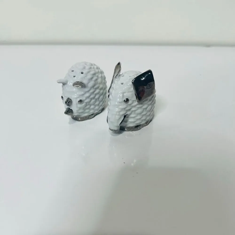 Gucci Vintage Twin White Silver Ceramic Salt Pepper Shakers Elephant Rhinoceros